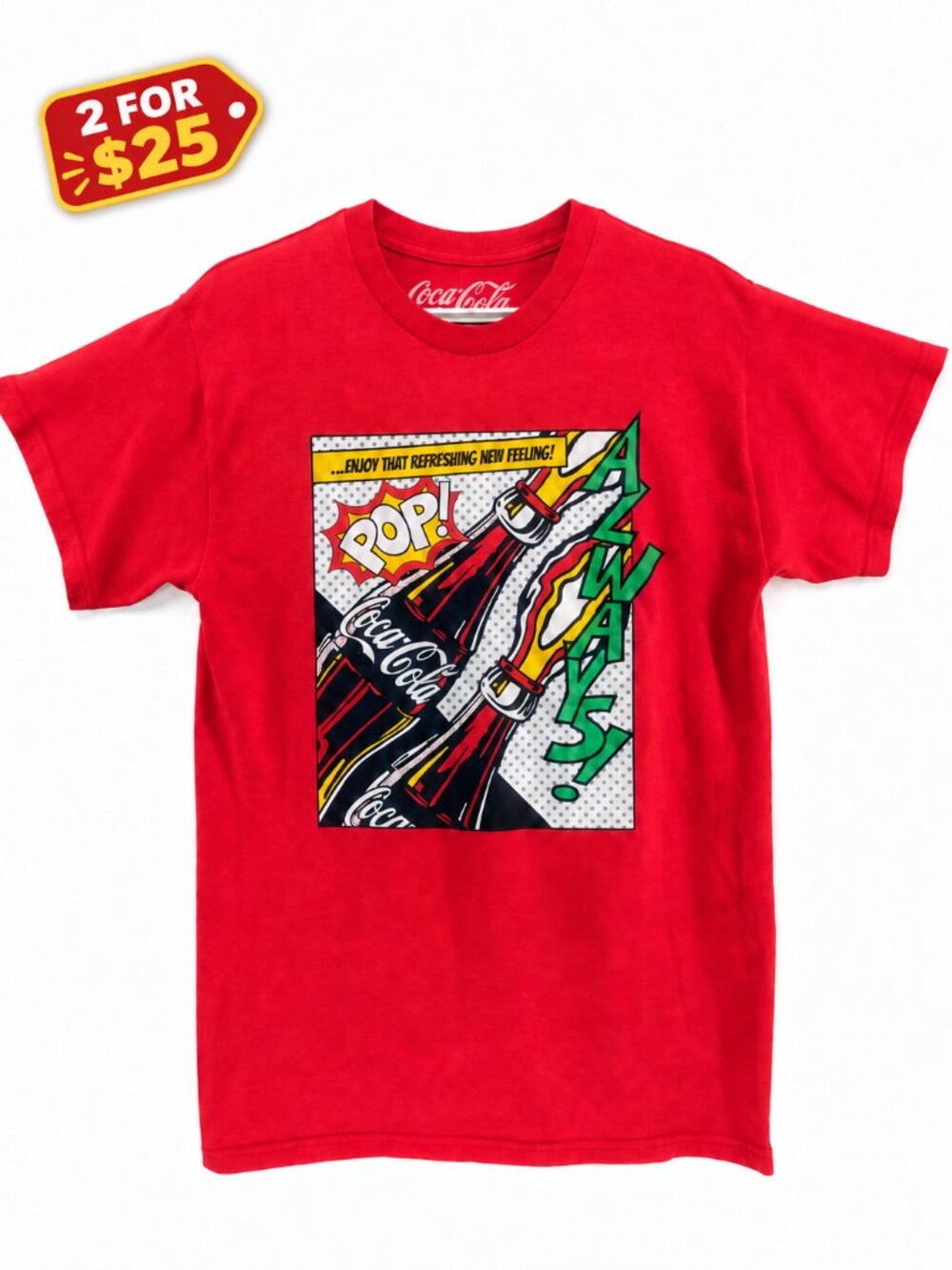 Coca-Cola Graphic T-Shirt, Always! Pop Art, Red, Unisex Size M